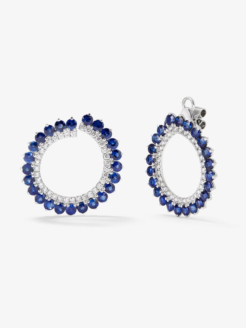18K white gold hoop earrings with 7.17 ct brilliant-cut blue sapphires and 1.21 ct brilliant-cut diamonds image number 0