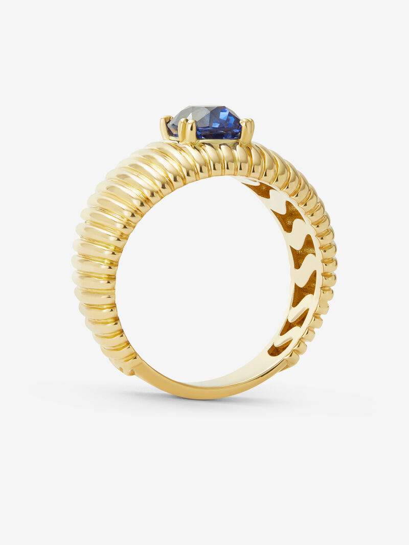 18K Yellow Gold Fluted Ring with Oval Cut Blue Sapphire image number 4