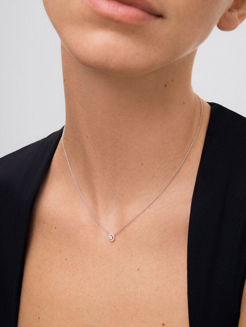 18K white gold chain pendant with solitary diamond and diamond urla image number 3