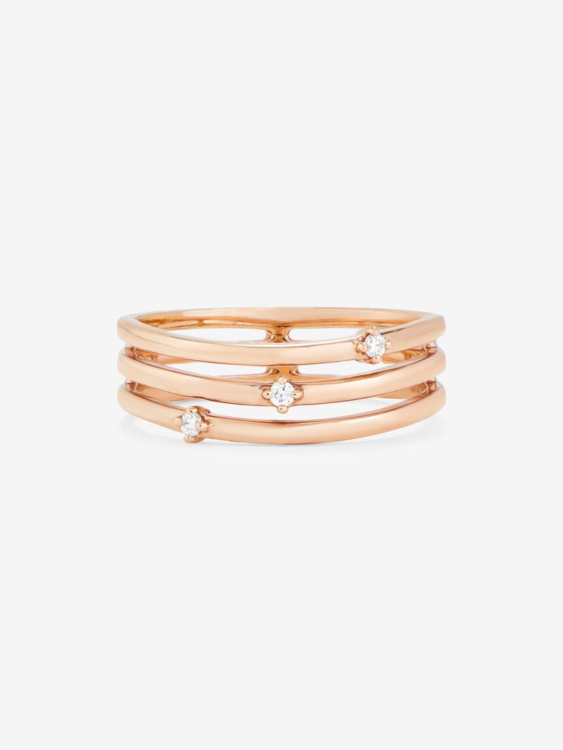18K Rose Gold Triple Arm Ring with Diamonds image number 1