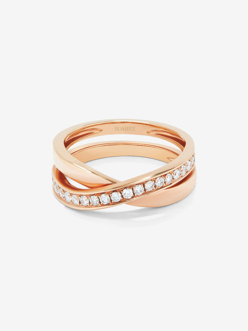 18K Rose Gold Crossed Ring with Diamonds image number 2