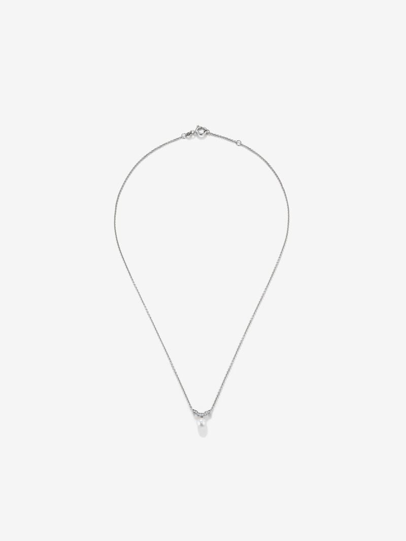 18k white gold pendant necklace with Akoya pearl and diamonds. image number 2