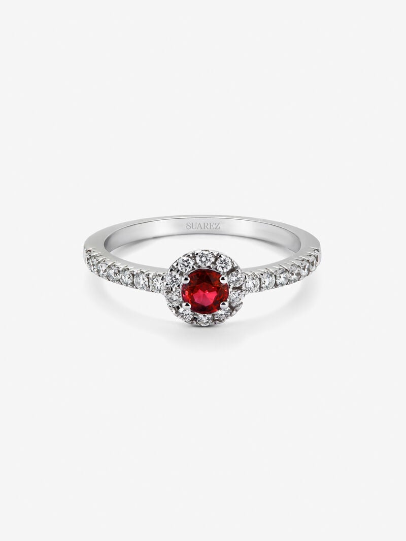 18K White Gold Ring with Ruby in Bright Size of 0.26 CTS and White Diamonds in Bright Size of 0.26 CTS image number 2