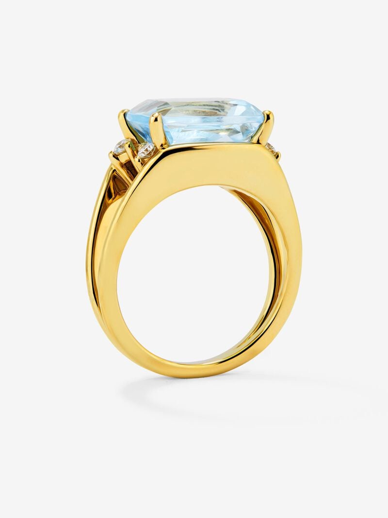 18k yellow gold ring with blue Sky Topacio in 7.3 cshion size and white diamonds in 0.13 cts bright diamonds image number 4