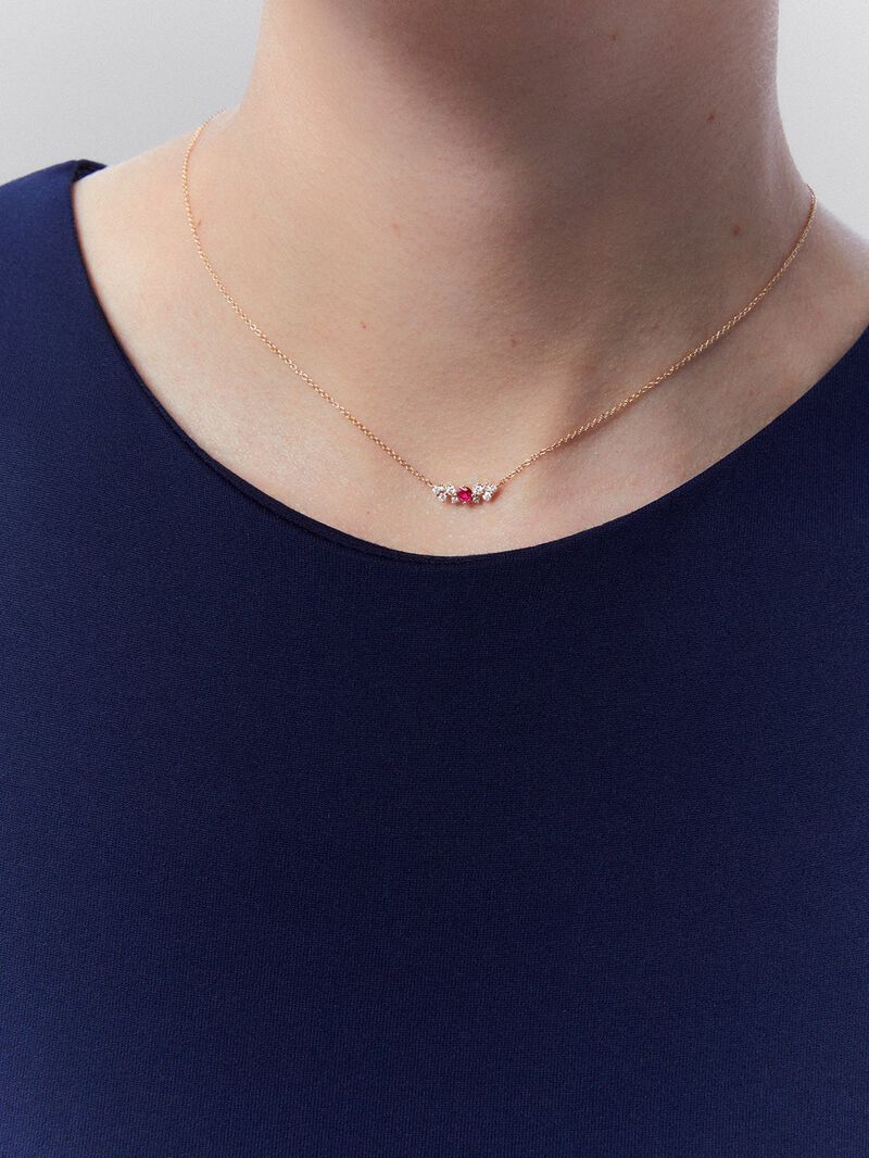 18K Rose Gold Pendant Chain with Ruby and Diamonds image number 1