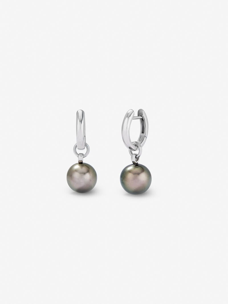 925 Silver hoop earring with 9 mm Tahitian pearl pendant. image number 0