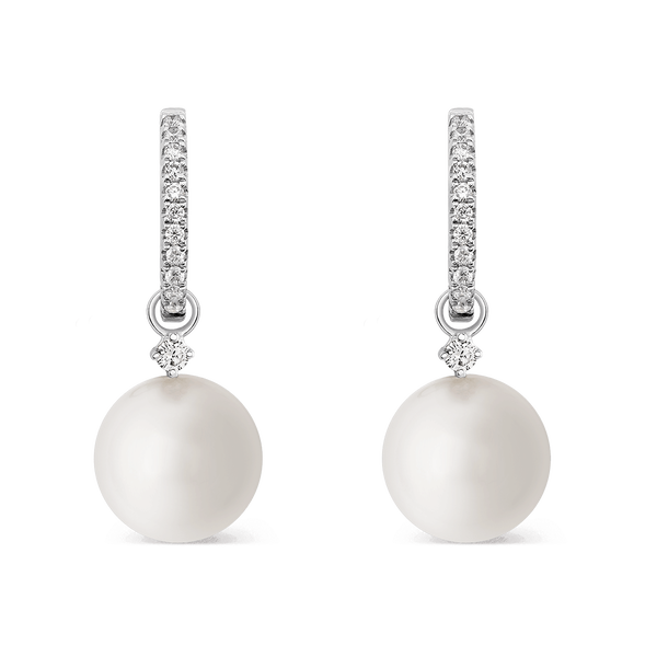 Pendientes aro pequeño de oro blanco de 18kt con perlas australianas y diamantes, PE6078-PA12_V