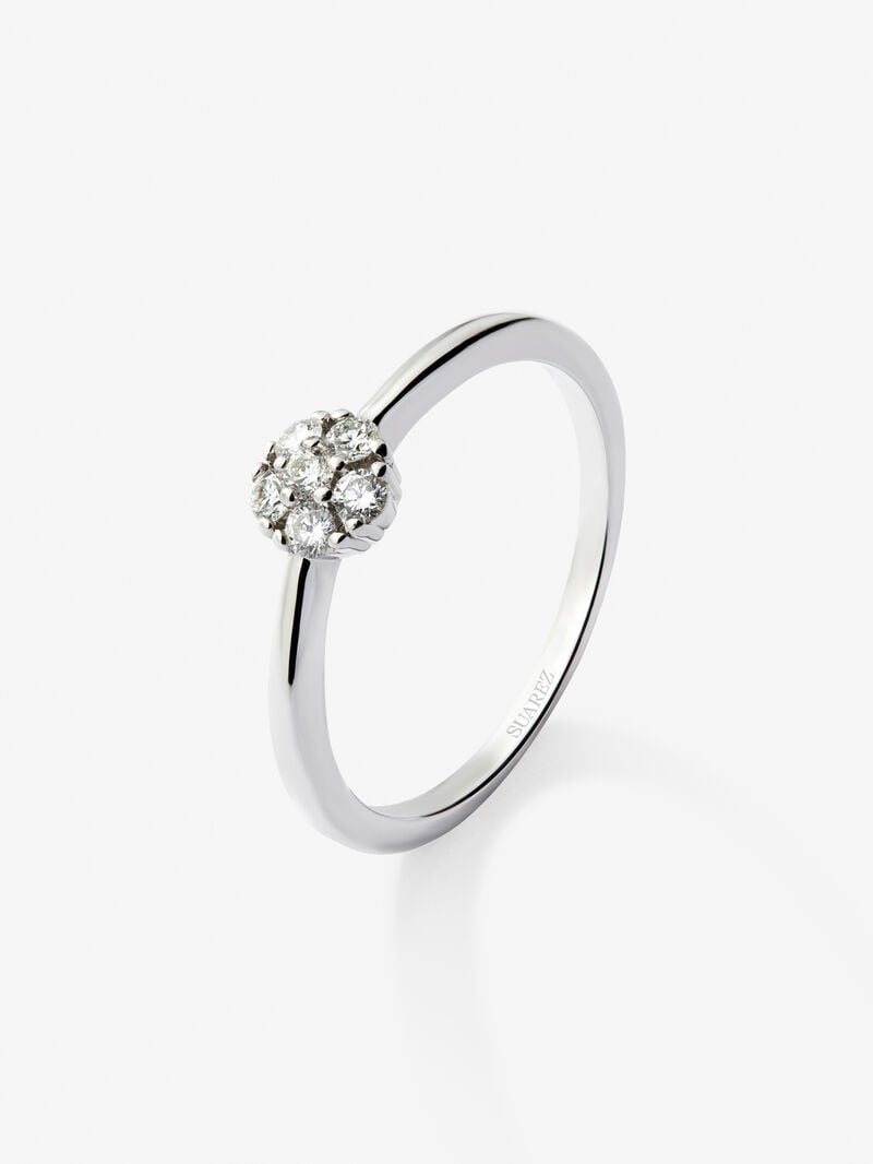18K white gold ring with rosette of 6 brilliant-cut diamonds with a total of 0.17 cts image number 0