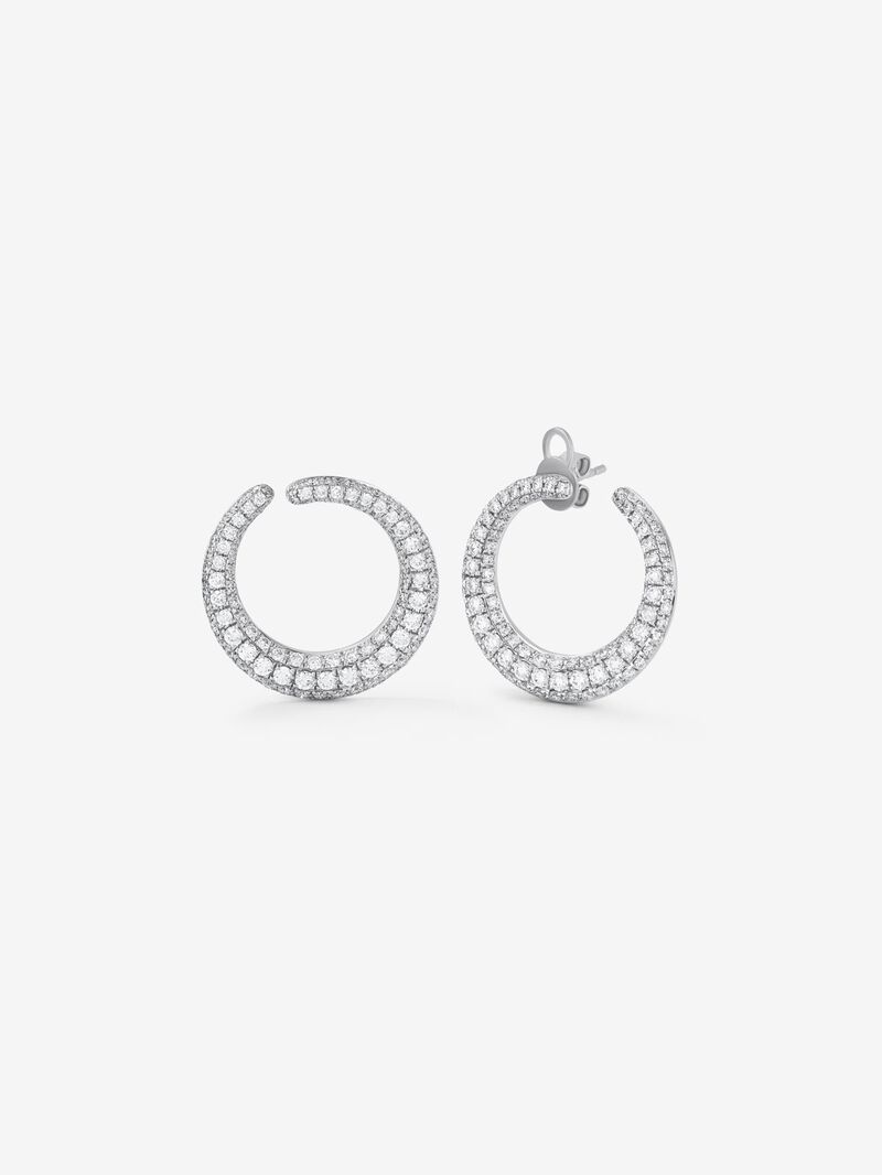 Small open 18K white open ring earrings with diamond paw image number 0