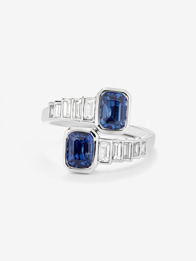 You and I 18k White Gold Ring with Blue and Blue Lofiros live in octagonal 2,2 cts and white diamonds in 0.52 cts baggos image number 2