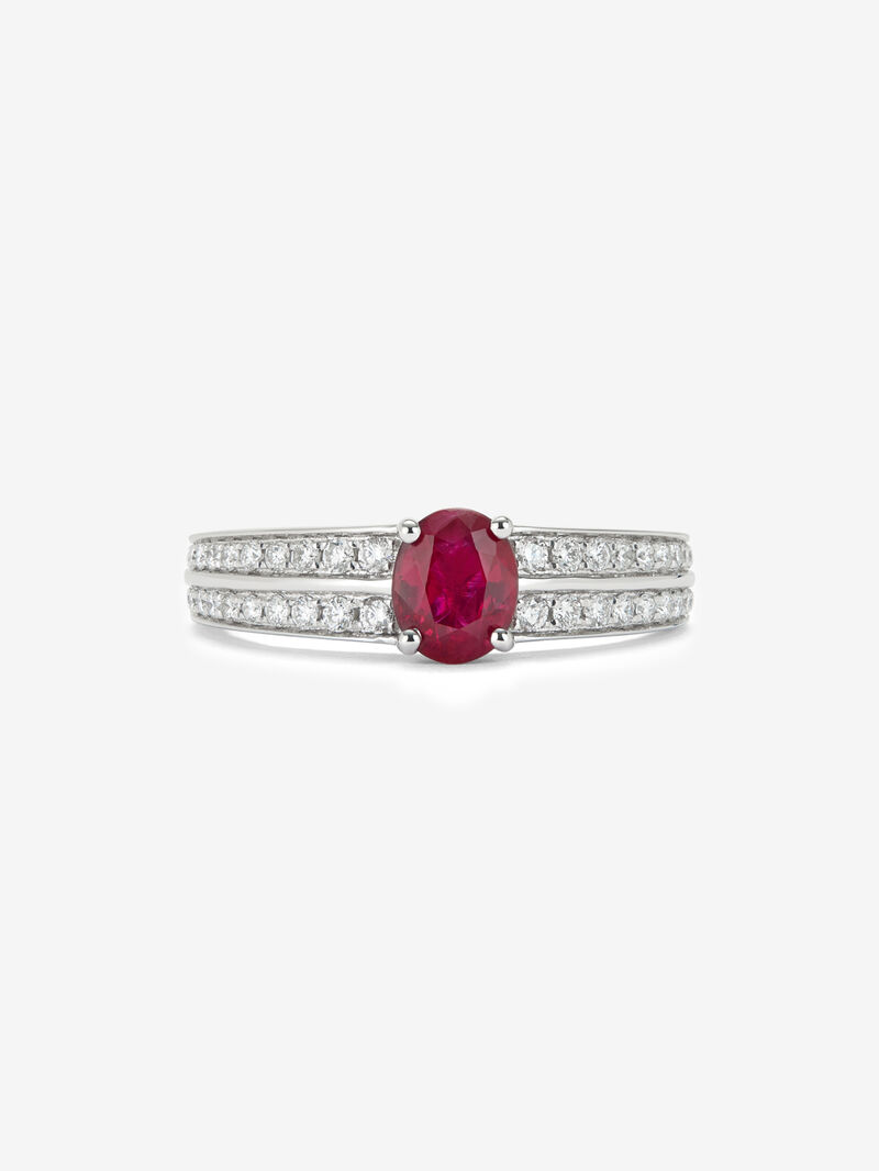 18K white gold ring with oval-cut ruby ​​of 1.055 cts and 40 brilliant-cut diamonds with a total of 0.31 cts image number 2