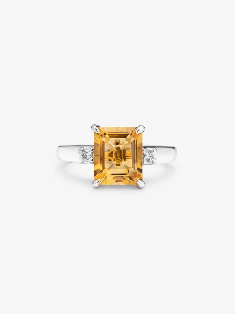 925 silver ring with citrine quartz in emerald size 2.86 cts and white diamonds in 0.09 cts bright size image number 2