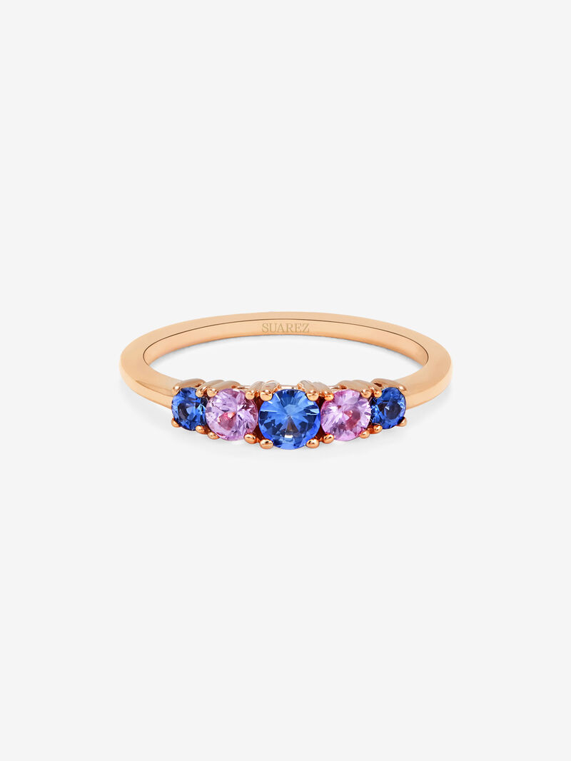 18K rose gold cinquillo ring with 5 brilliant-cut pink and blue sapphires with a total of 0.52 cts image number 2