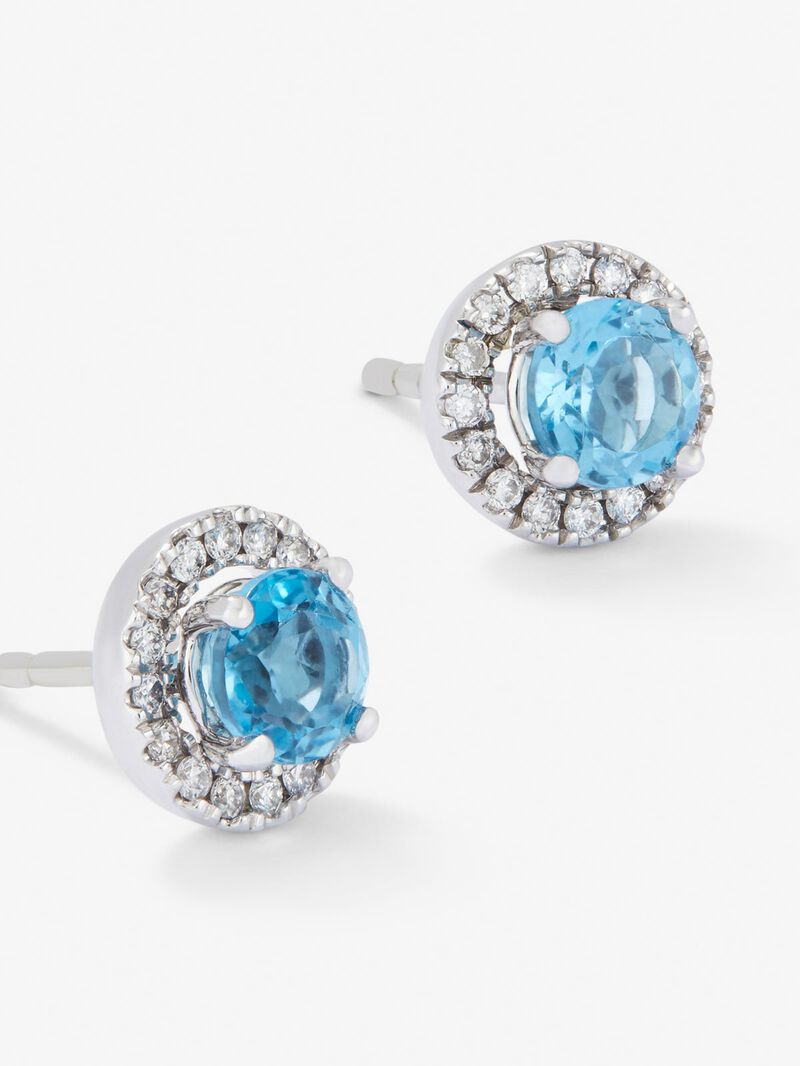18K white gold earrings with 28 brilliant-cut diamonds with a total of 0.17 cts and 2 Swiss blue topazes with a total of 1.26 cts image number 1