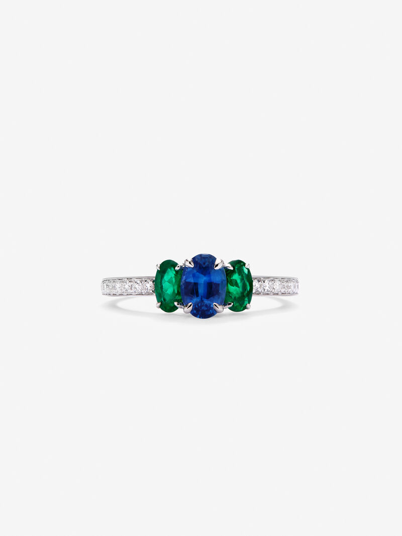 18K White Gold Tiego Ring with blue sapphire in 0.71 cts, 0.21 cts white emeralds and white diamonds in a bright size of 0.02 cts image number 3