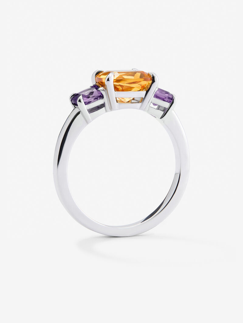 925 silver triplet ring with cushion-cut citrine quartz of 1.53 cts and 2 cushion-cut purple amethysts with a total of 0.68 cts image number 4