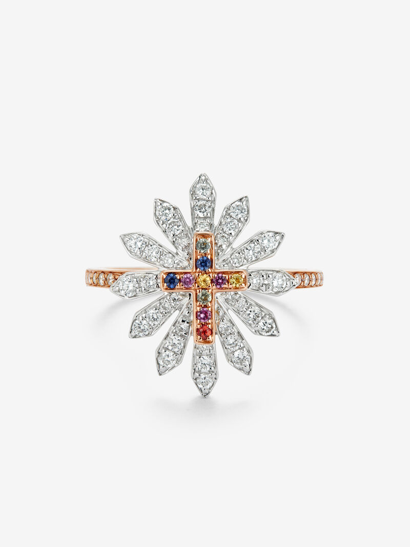 18K white and rose gold ring with 10 brilliant-cut multicolor sapphires with a total of 0.41 cts and 48 brilliant-cut diamonds with a total of 0.09 cts image number 2