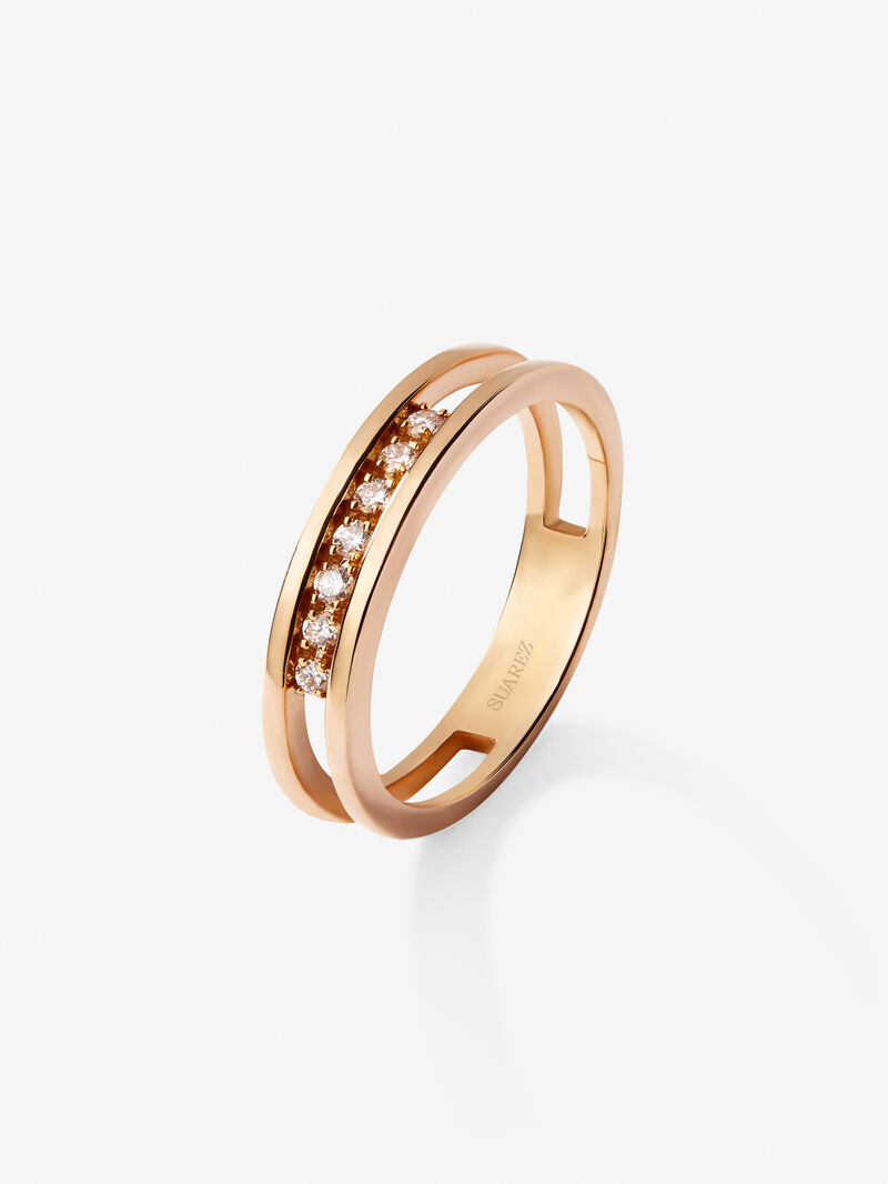 18K rose gold double ring with 7 brilliant-cut diamonds with a total of 0.1 cts image number 1
