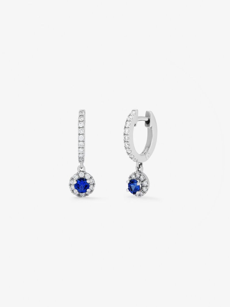 18K white gold hoop earrings with 38 brilliant-cut diamonds with a total of 0.29 cts and 2 brilliant-cut blue sapphires with a total of 0.37 cts image number 1