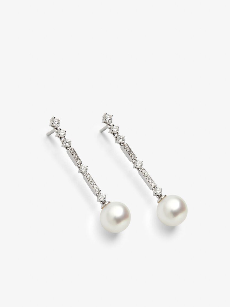 18k white gold pendant earring with Australian pearl and diamond. image number 2