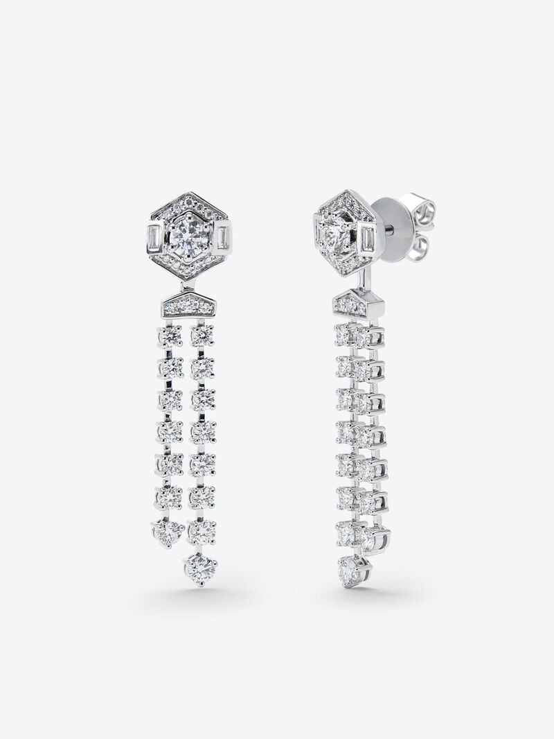 18K white gold earrings with brilliant-cut diamonds with a total of 1.25 cts and baguette-cut diamonds of 0.1 cts image number 0