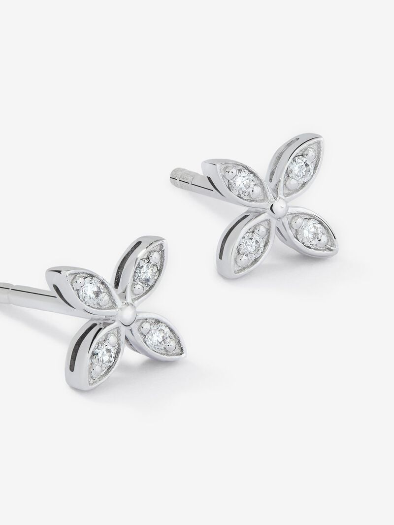 18K White Gold and Pave Diamond Button Earrings image number 2