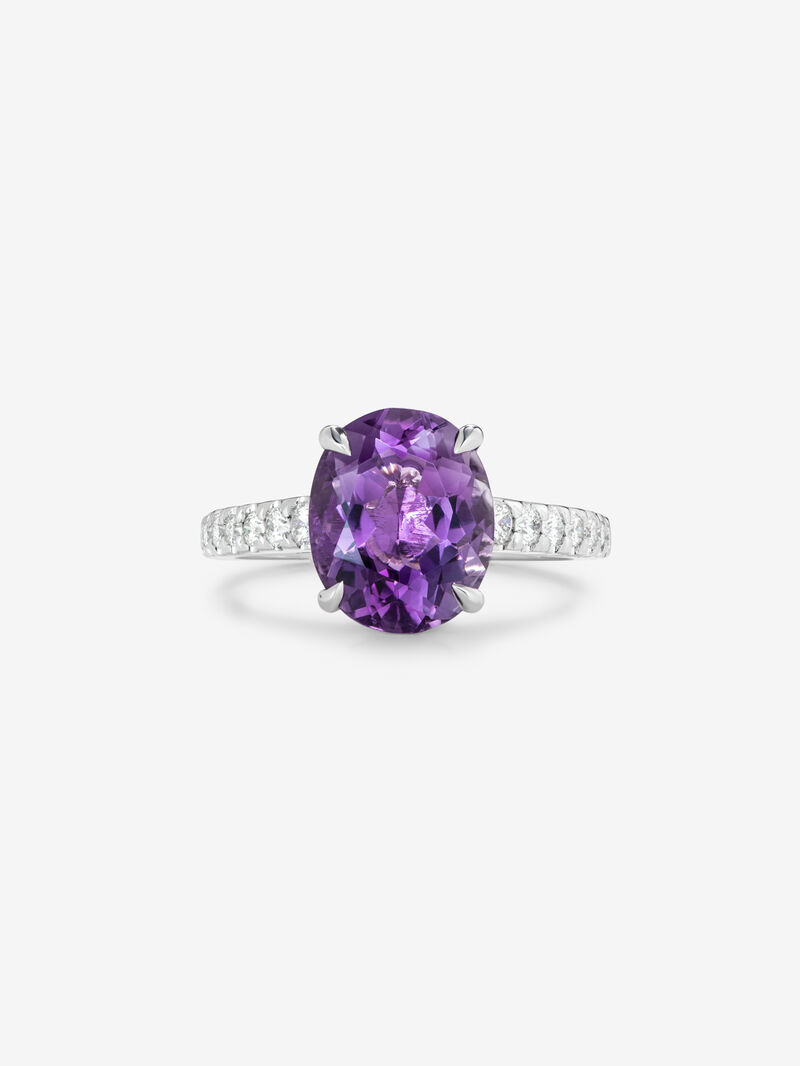 18K white gold ring with diamond and amethyst image number 2