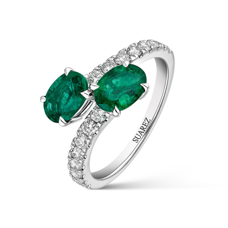 You and me ring in 18kt white gold with emeralds and diamonds, SO22092-E/A001_V