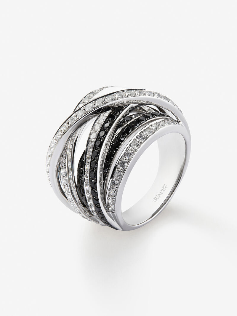 18K white gold multi-arm ring with 111 brilliant-cut white diamonds with a total of 2.67 cts and 74 brilliant-cut black diamonds with a total of 1.15 cts image number 0