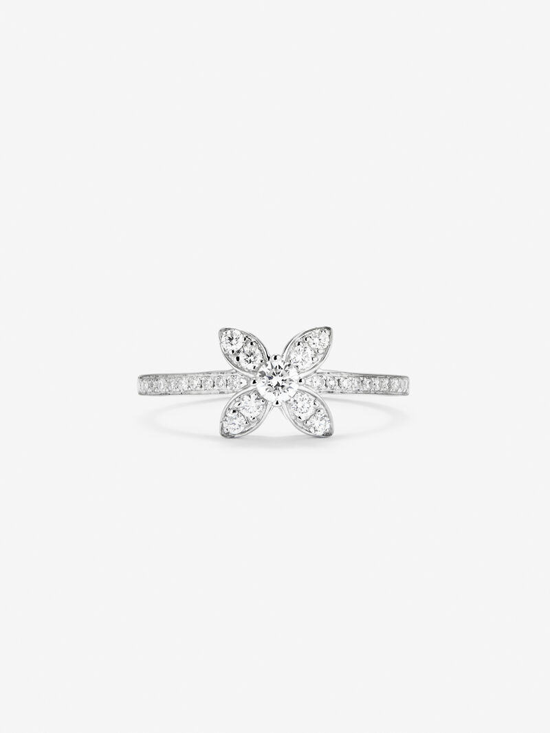 18K white gold flower ring with white diamonds in 0.34 cts image number 2