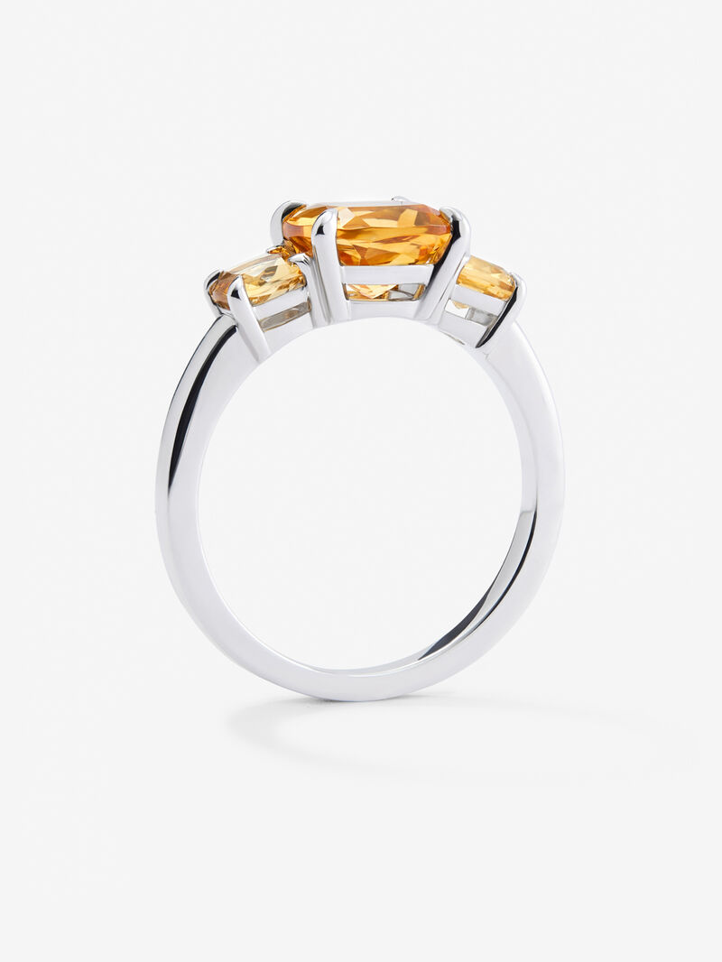 925 silver triplet ring with 3 cushion-cut yellow citrine quartz with a total of 2.15 cts image number 4