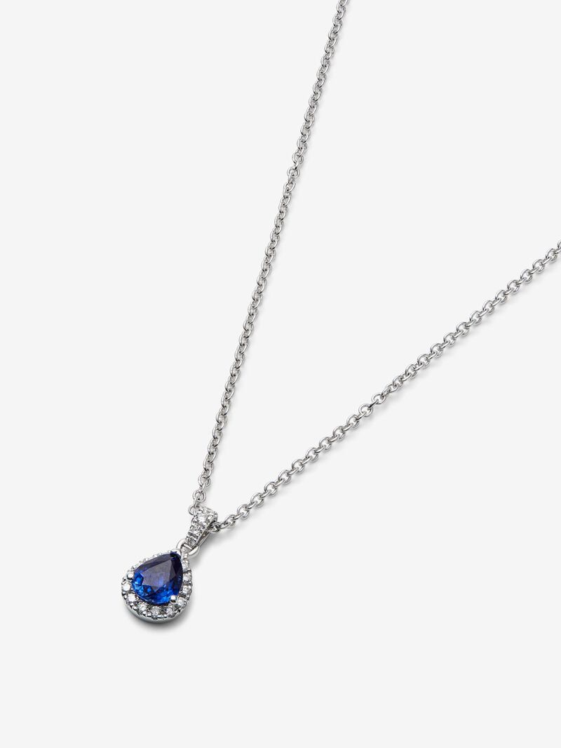 18K white gold pendant with pear-cut blue sapphire of 1.08 cts and brilliant-cut diamonds with a total of 0.1 cts image number 2
