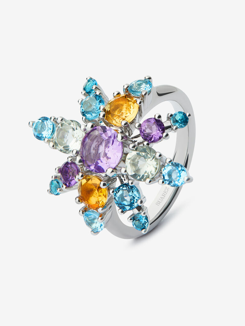 925 silver ring with amethysts, topazes and citrine quartz image number 0