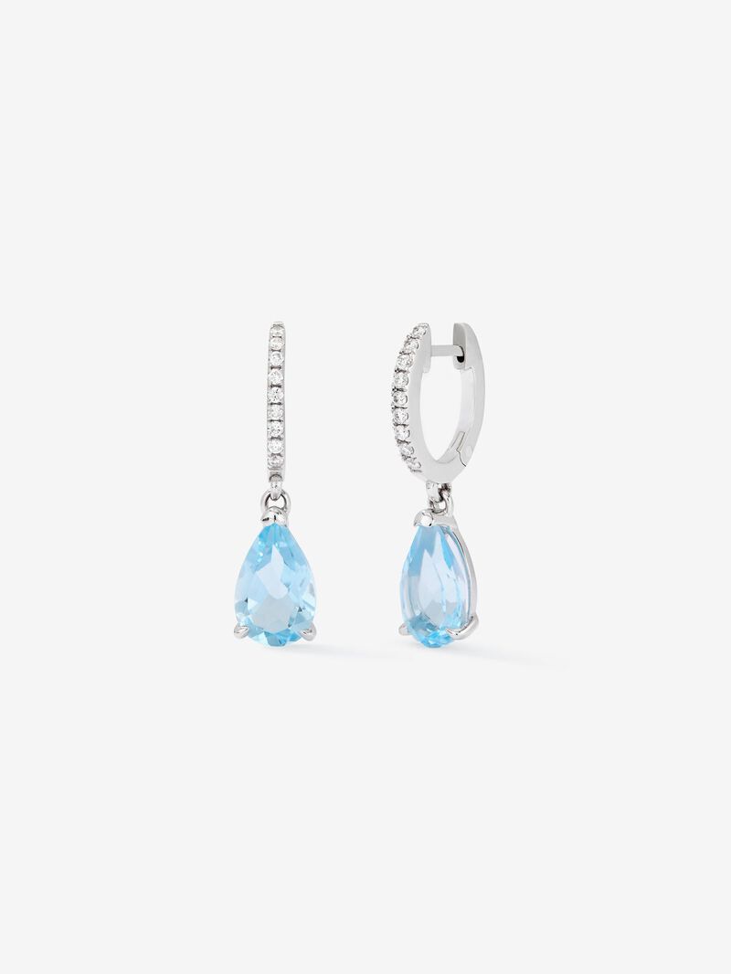 18K White Gold Hoop Earrings with Topaz and Diamond Pendant image number 0