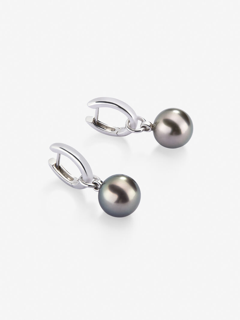 925 Silver hoop earring with 9 mm Tahitian pearl pendant. image number 2