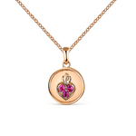 Medallion pendant for girls in 18k rose gold with a heart and pink sapphires, PT21058-ORZR_V