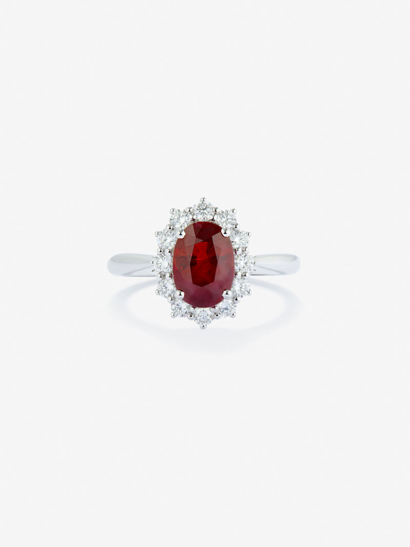 18K White Gold Ring with Red Red Vivid in 2.37 cts oval size and white diamonds of 0.6 cts image number 2