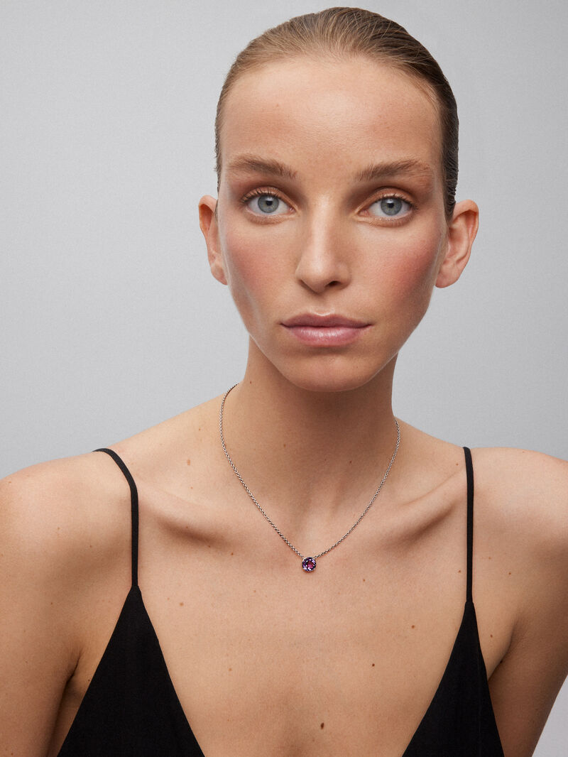 925 Silver chain pendant with amethyst image number 1
