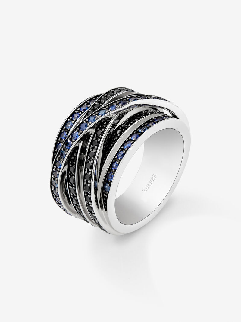 Cross multi-arm ring in 925 silver with 45 brilliant-cut blue sapphires with a total of 0.77 cts and 69 brilliant-cut black spinels with a total of 1.1 cts image number 0