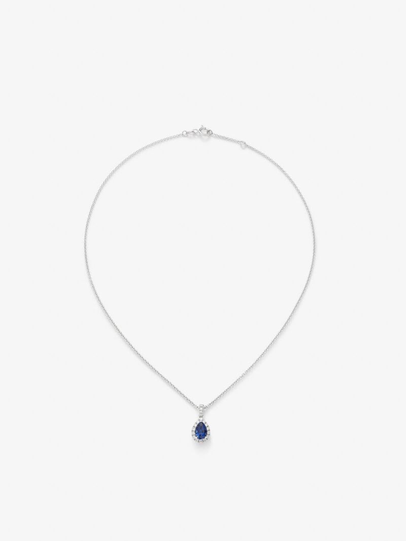 18K white gold pendant with pear-cut blue sapphire of 1.08 cts and brilliant-cut diamonds with a total of 0.1 cts image number 0