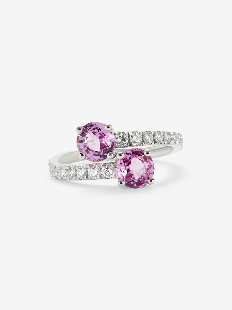 You and me ring in 18K white gold with 2 brilliant-cut pink sapphires of 1.78 cts and brilliant-cut diamonds with a total of 0.34 cts image number 1