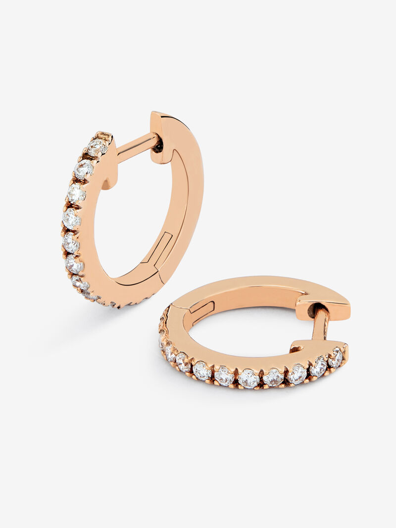 18K rose gold small hoop earrings with diamonds image number 2