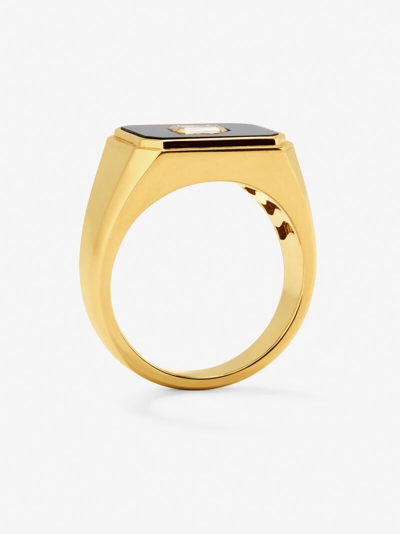 18K Yellow Gold Large Signet Ring with Black Onyx and 0.17 cts Diamond image number 4