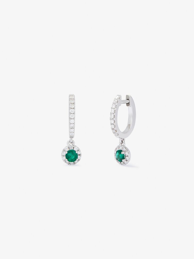 18K white gold earrings with 0.3 ct brilliant cut emerald and 0.3 ct brilliant cut diamonds image number 0