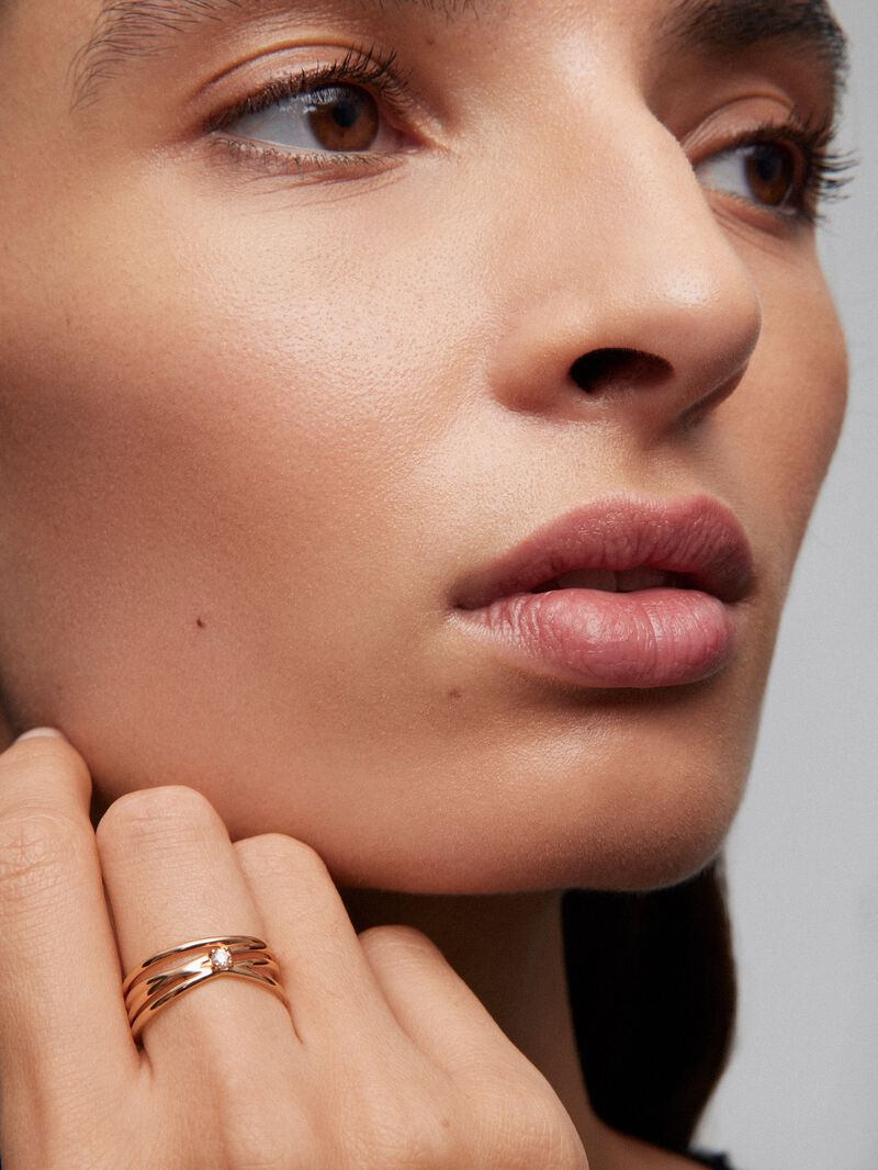 18K rose gold multibrazo ring with white diamond in bright size image number 2