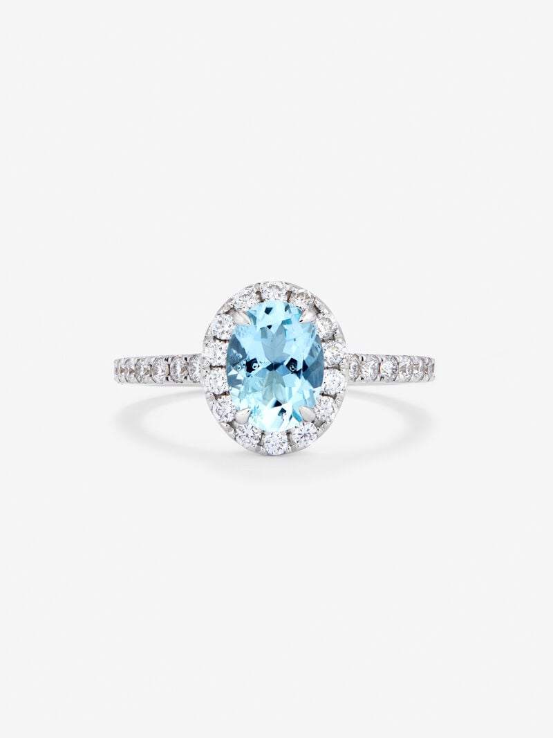 18K white gold ring with aquamarine and diamond image number 2