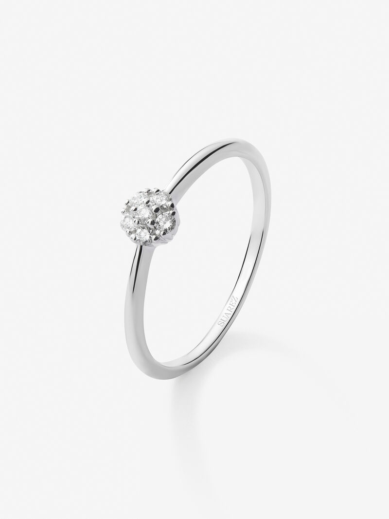 18K white gold ring with rosette of 15 brilliant-cut diamonds with a total of 0.09 cts image number 0