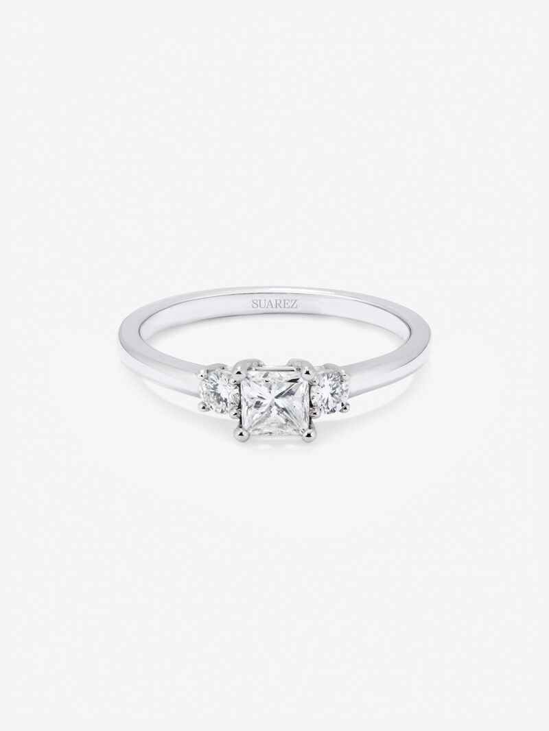 18K white gold triple ring with princess cut diamond of 0.4 cts and 2 brilliant cut diamonds with a total of 0.14 cts image number 1
