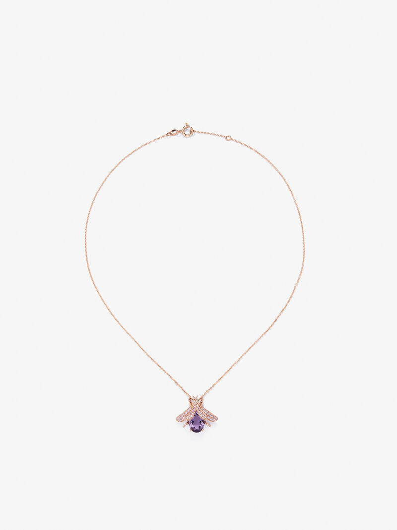 18K Rose Gold Insect Pendant Chain with Amethyst and Pink Sapphire image number 0