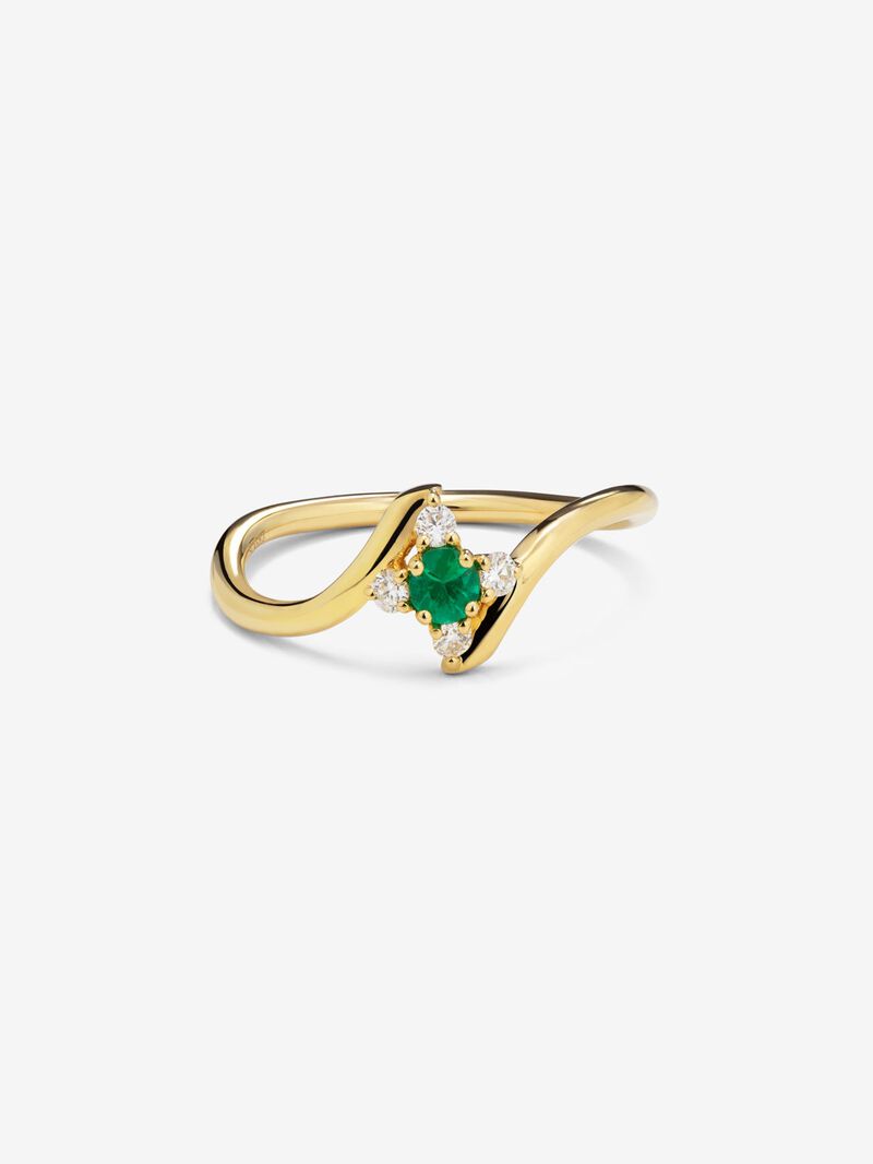 18K yellow gold ring with brilliant-cut green emerald of 0.088 cts and 4 brilliant-cut diamonds with a total of 0.08 cts image number 2